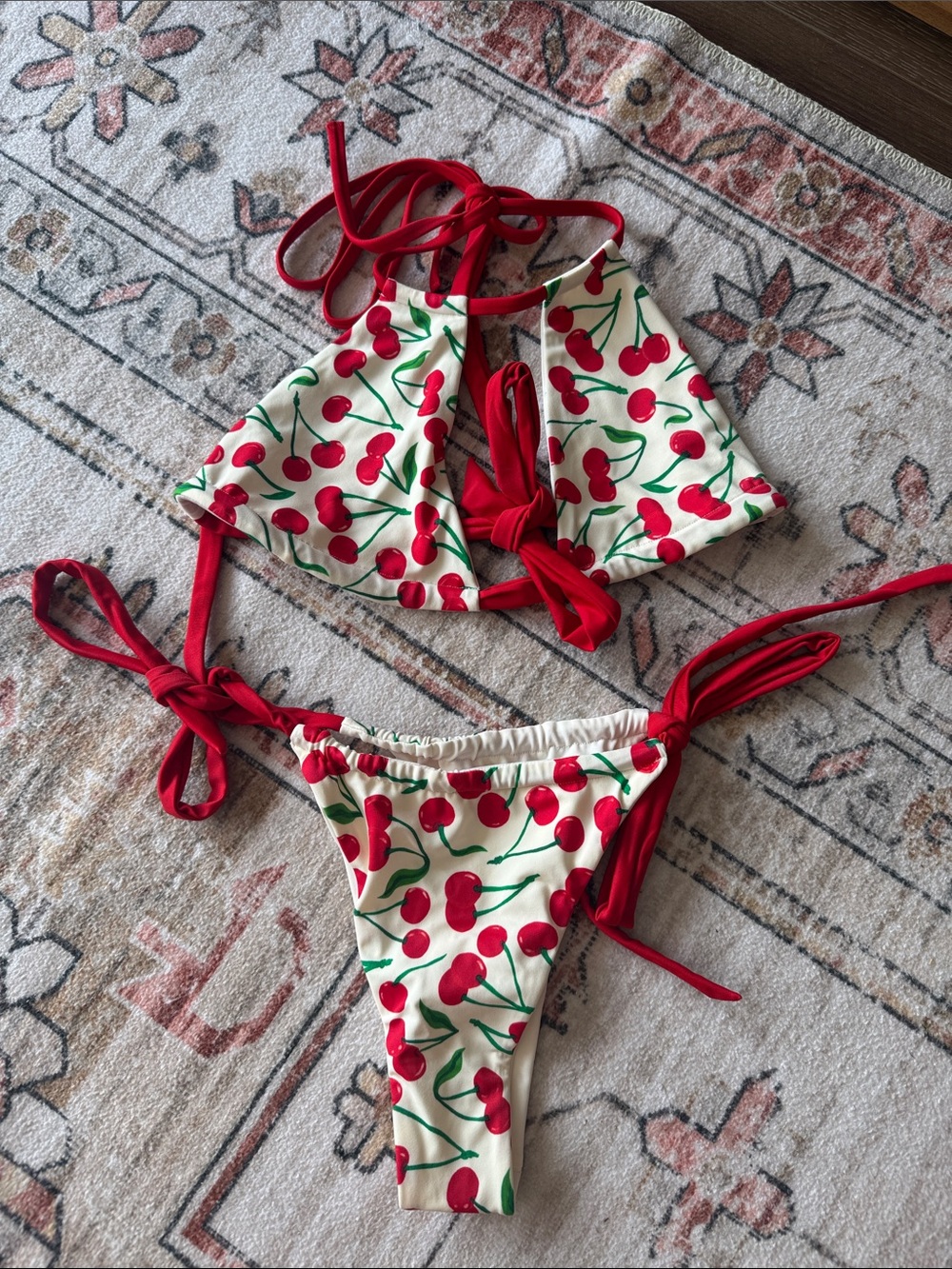 YITTY Red Cherry Print String Bikini